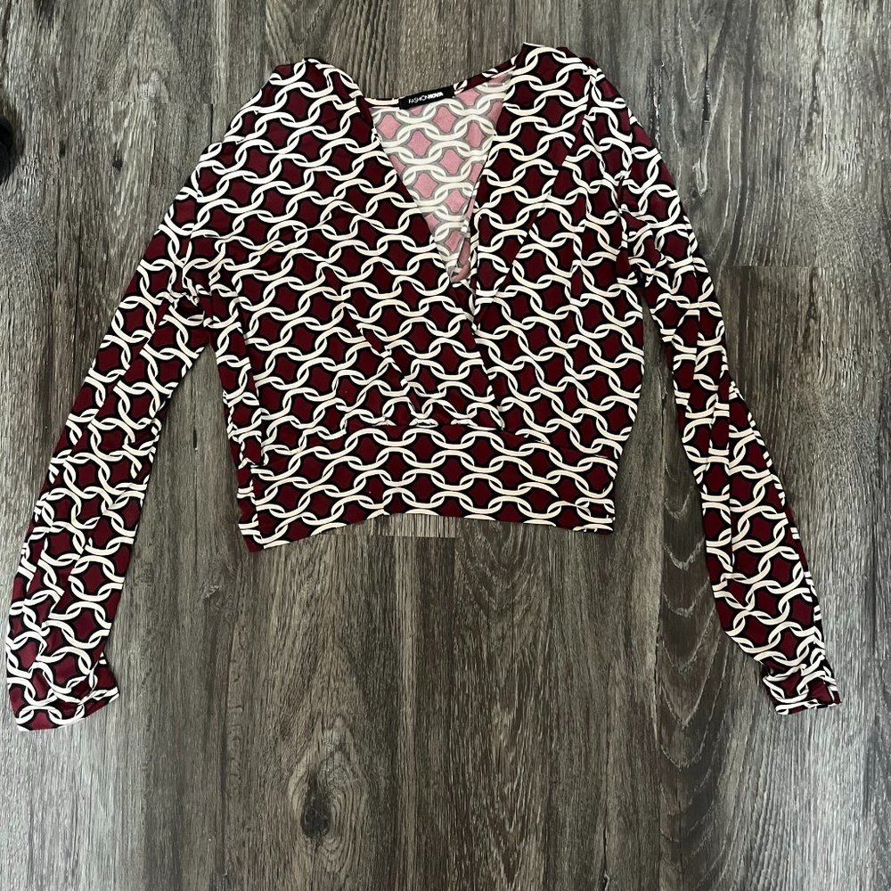 Fashion Nova Satin Red Printed Blouse